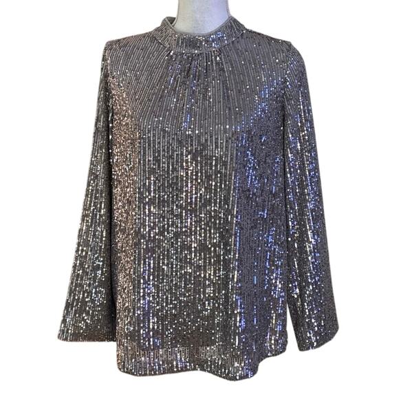 Soft Surroundings Size S Bretton Blouse Silver Sequins Glitz Glam NYE Party - Picture 1 of 5
